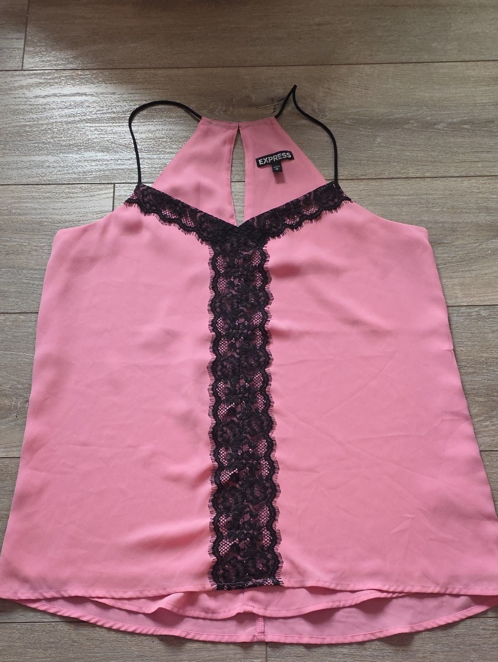 Express Pink Halter Cami with Black Lace Trim
